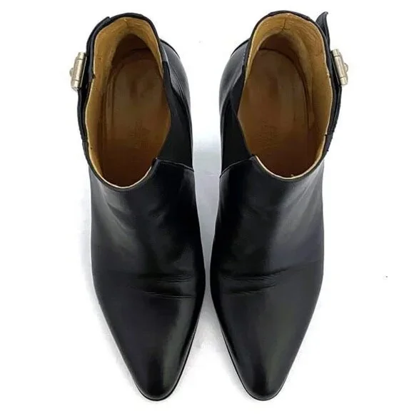Hermes Bootie Black Sac A Depeches 22.0 cm Leather